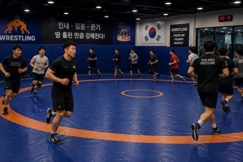 레슬링 훈련 러닝하는 모습